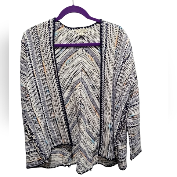 Lucky Brand Open Front Fringed Striped Cardigan Size Small - Picture 3 of 9